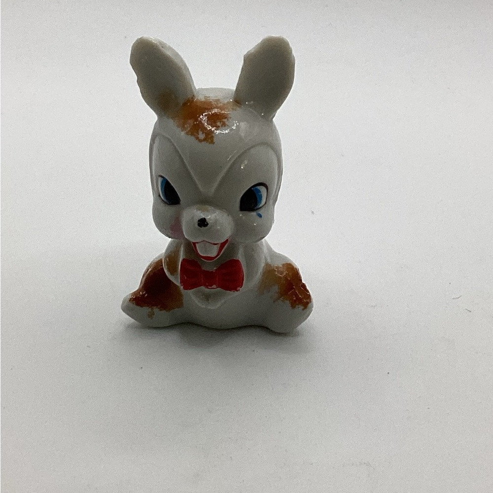 Vintage Arnart Ceramic Bunny Figurine with Red Bow Tie Japan Mid 20th Century